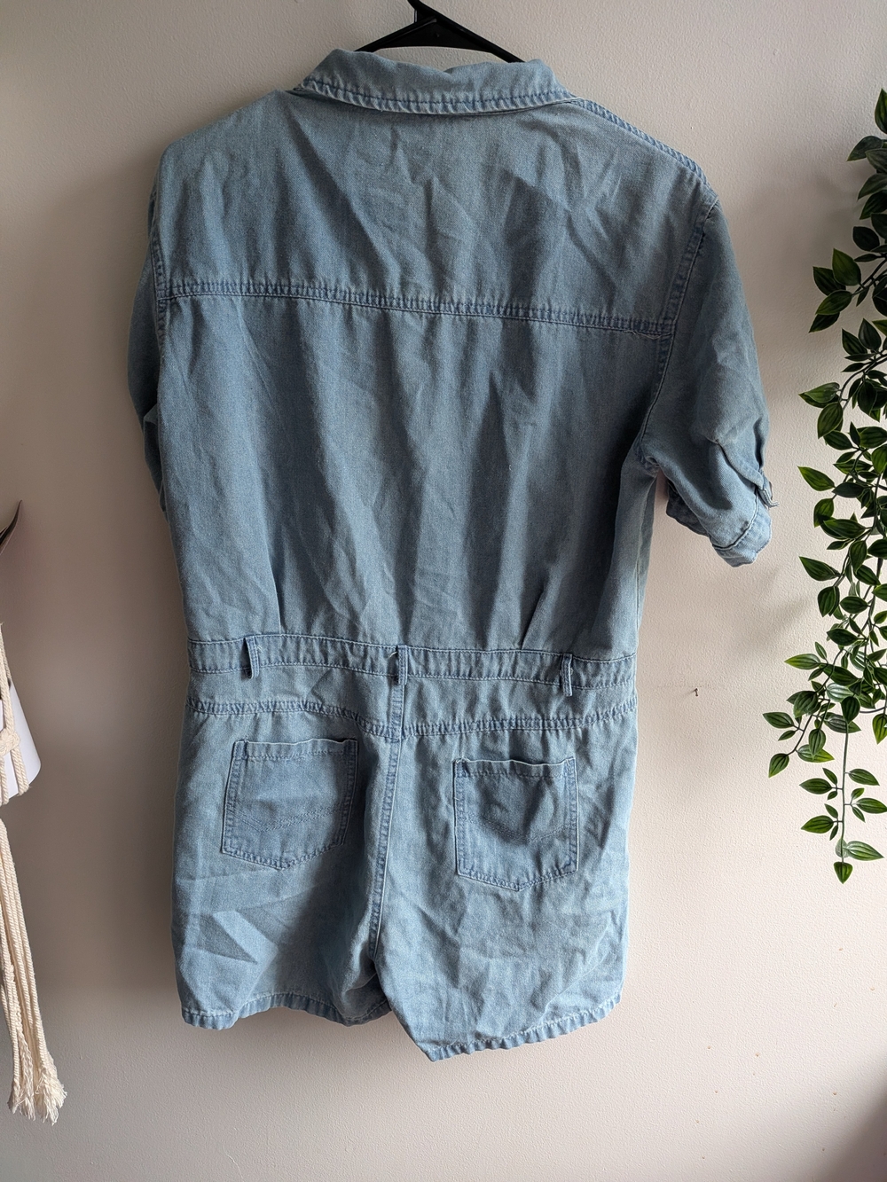 Light Wash Denim Short-Sleeve Romper Bodysuit - Picture 6 of 6